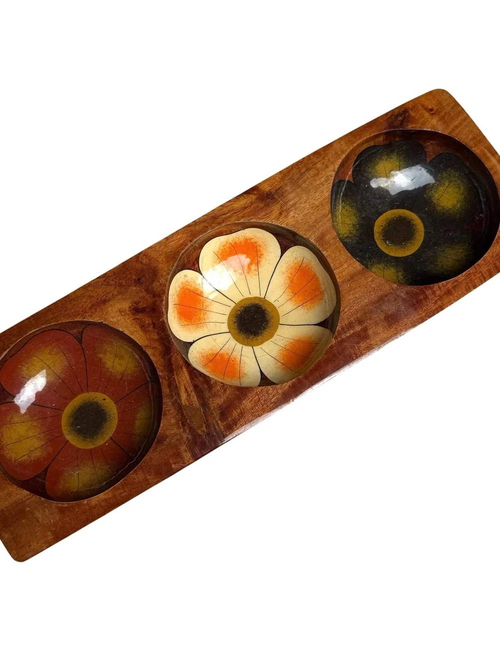 Hippie Jewelry Catch All Bowls 3 In 1 Wood Puerto Vallerta Mexico Floral Cottage